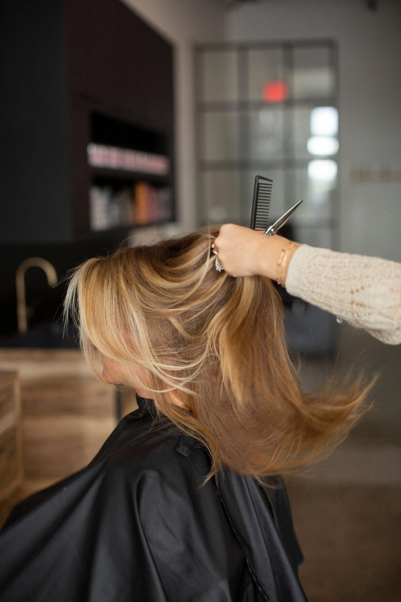 Dimensional blonde cut and style in the studio